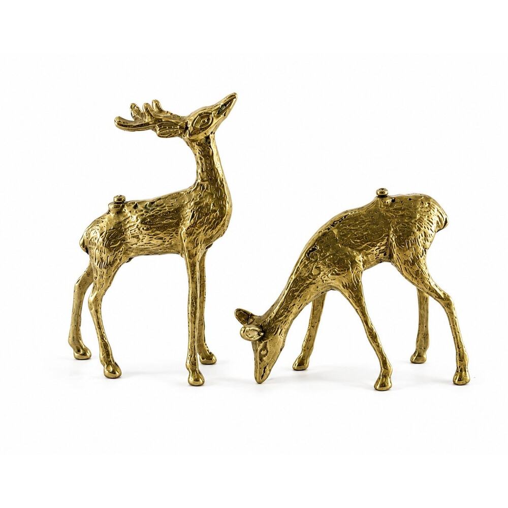 Vintage Brass Deer Figurines Pair Buck & Doe Mid Century Style